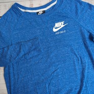 Nike Womens Blue Long Sleeve Shirt Medium Just Do It Cotton Recycled Polyester